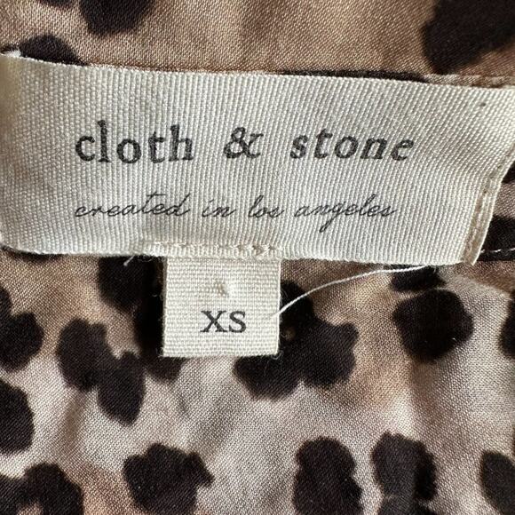 Cloth & Stone Blouse Top Leopard Print Semi Sheer Long Sleeve Brown Black XS - Picture 8 of 13